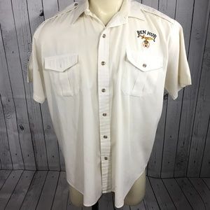 Vintage Ben Hur Button Down Men's Shirt Bear Back 2 chest pockets fits XL